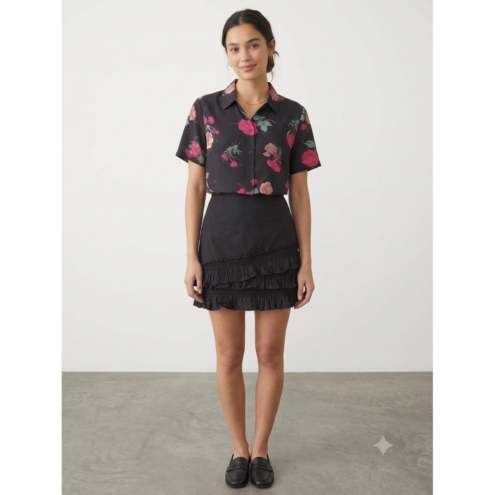 J.Crew Black Ruffle Hem Skirt Women's 8 Tall Cotton Tiered A-Line